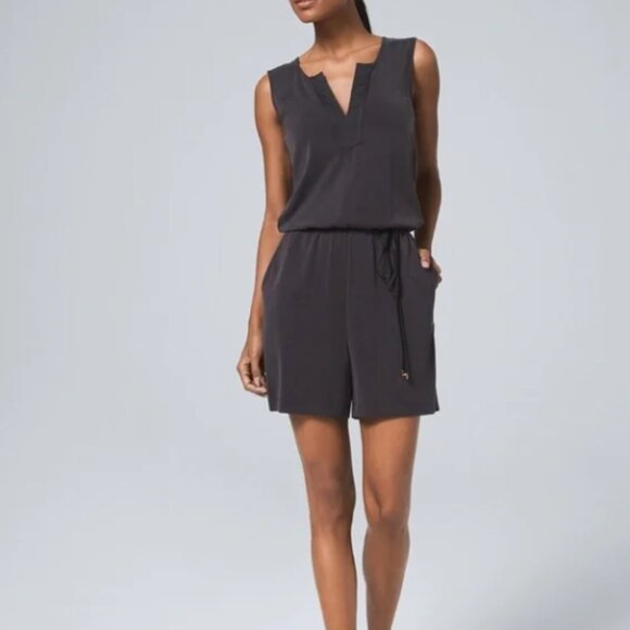 White House Black Market Sandwashed SL Jersey Romper Washed Black Medium - Picture 1 of 11